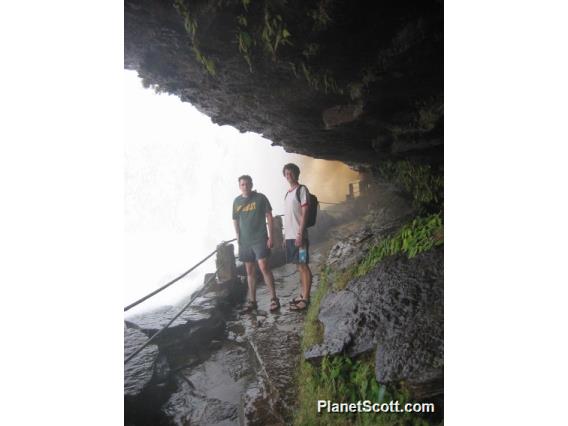 Alex and Mike behind the waterfall