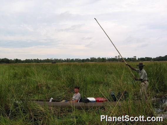 Barbara and Moiseppe in Mokoro Canoe, Botswana