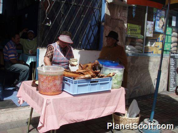 Fried pig head, Saquisili market