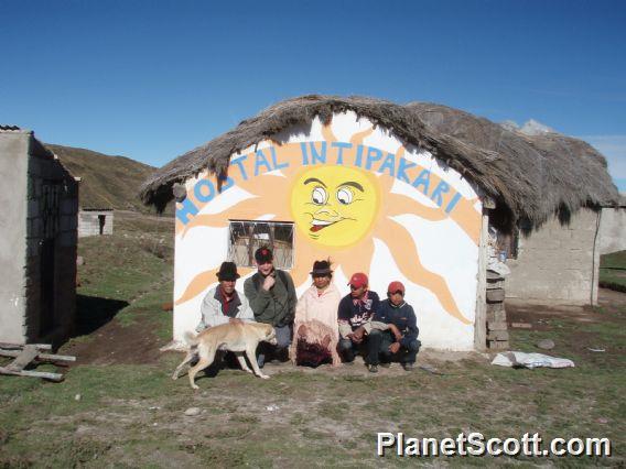 Our Quilotoa hosts, our young guides and Rambo in front of the family's guesthouse