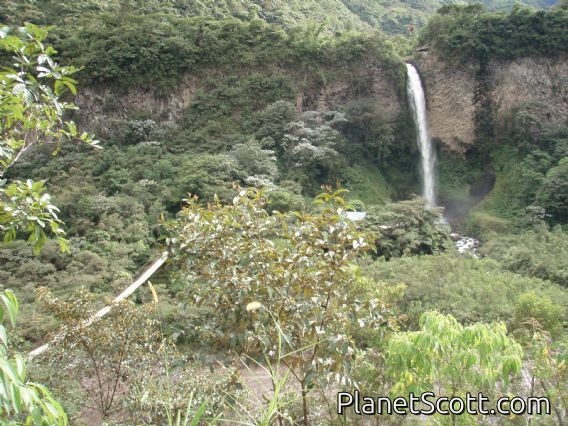 Another waterfall, and suspension bridge, along the bike route from Baños to Puyo