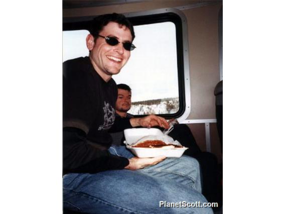 Alex with Giant Pancakes and Mike on Alaska Train